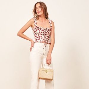 Reformation Bailey Cherry Print Ruffled Tank Top